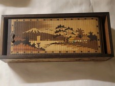 Vintage Japan Traditional Sliding Lid Box Rolltop Trinket Box