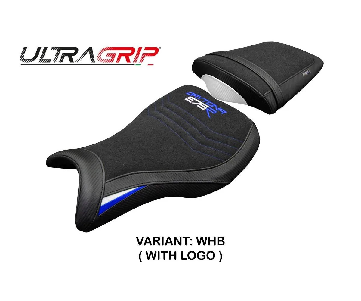 Seat cover Ripley UGrip White-Blue +logo Tpz comp TRIUMPH DAYTONA 675R 2006 2012
