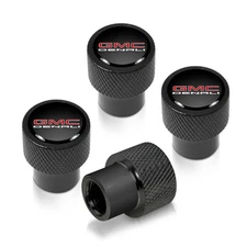 GMC Denali Nameplate in Black on Black Aluminum Tire Valve Stem Caps