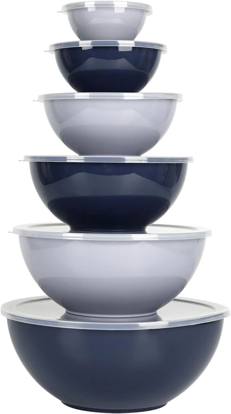 BPA Free Plastic round Mixing Bowl with Lids, 12 Pack Nesting Bowls with Lids Se