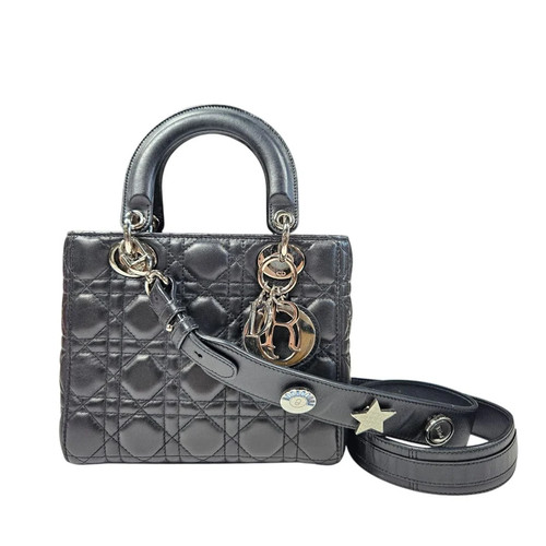 Christian Dior Black Lady Dior Small Bag Silver Charms Strap Preloved Auth