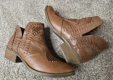 Not Rated Size 10 Brown Woven Look Booties Boots Western Aztec Heel Slip On 