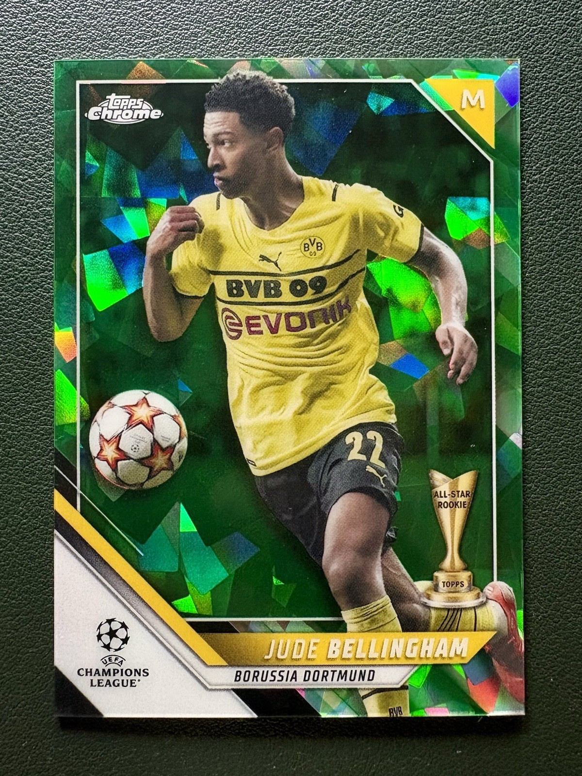 Jude Bellingham RC 2021-22 Topps Chrome UEFA #58 Green /75 All Star Rookie view 1