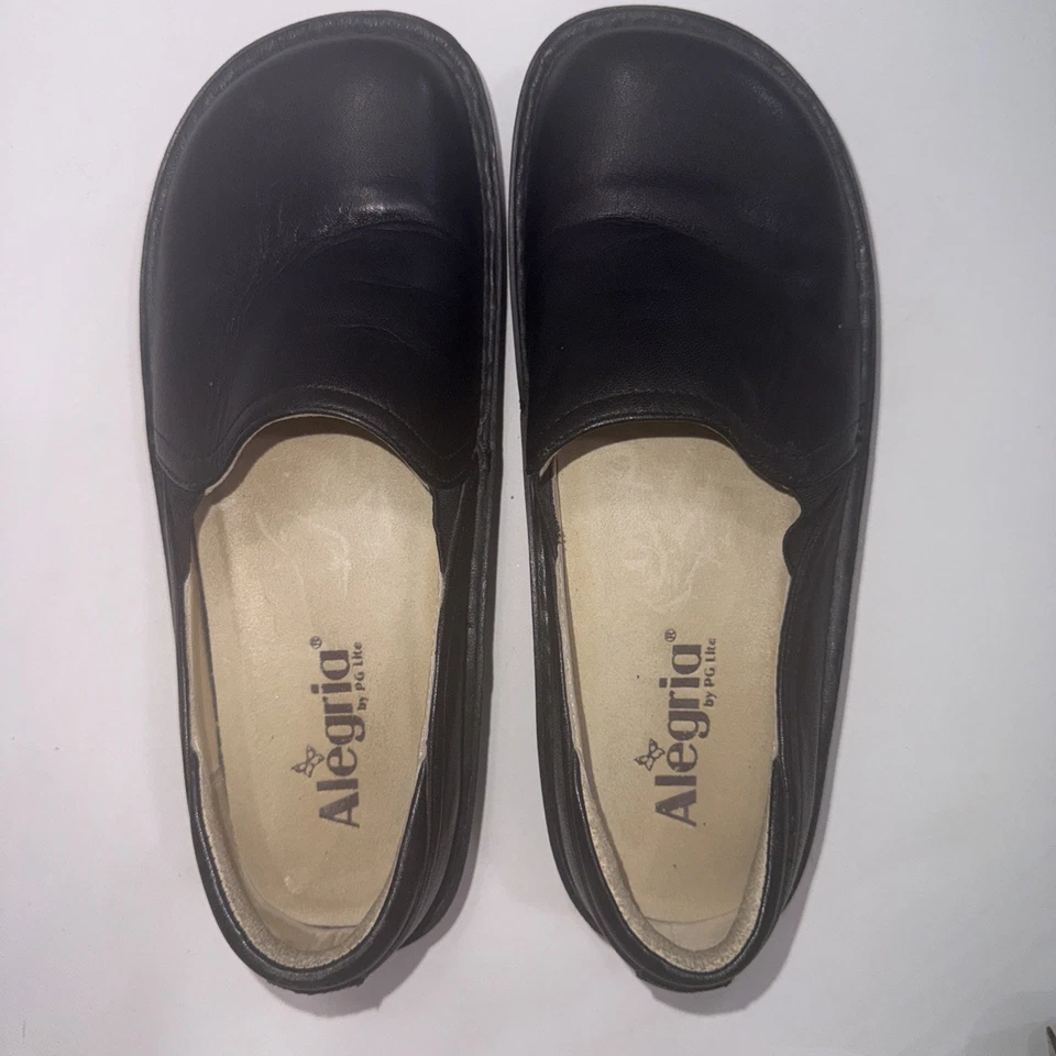 Zuecos clásicos Alegria Deb de cuero negro dinero antiguo sin cordones zapatos talla 7-7,5 Foto 3 de 4