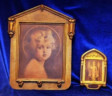 NOUVEAU GOTHIC GILT GESSO FRAME NEOCLASSICAL BUST RELIEF TWO FIGURAL ARTWORKS