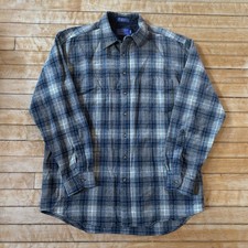 VTG Pendleton Lodge Flannel Board Shirt 100 Virgin Wool Button Mens L Tall