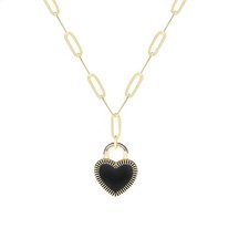Jovialpixie Elegant 14K Gold Plated Black Heart Locket Necklace for Women, Da...