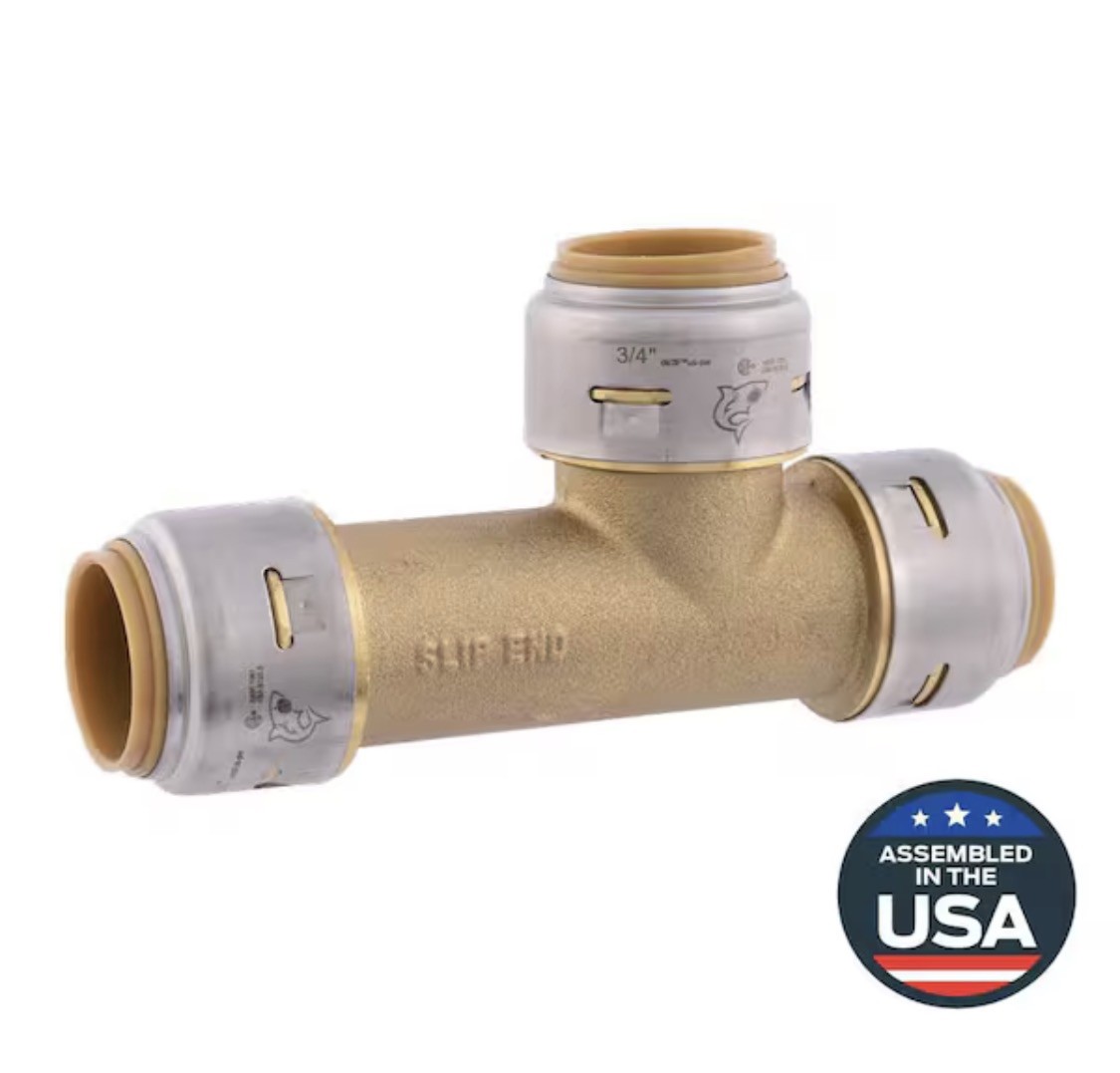 SharkBite 3/4" Slip Tee Push to Connect Brass Plumbing Fitting, U3370A