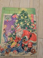 Vintage Mid Century Santa Christmas Tree Wood...
