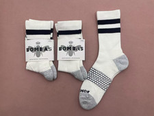 3 Pairs Bombas Men's Retro striped Half-calf socks Size Large9-13 white