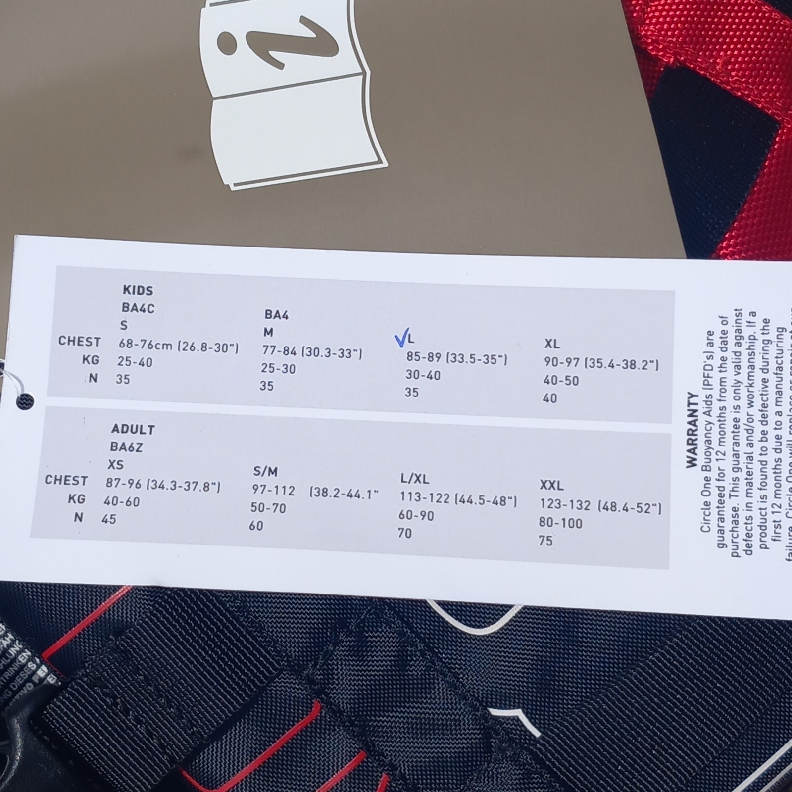 FILA Circle One Giubbotto di salvataggio bambino bambino Taglia Large BA4 Nuovo con etichette