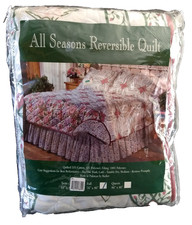 All Seasons Reversible Quilt Full Size Floral Cotton Blend Bedspread Vtg NOS