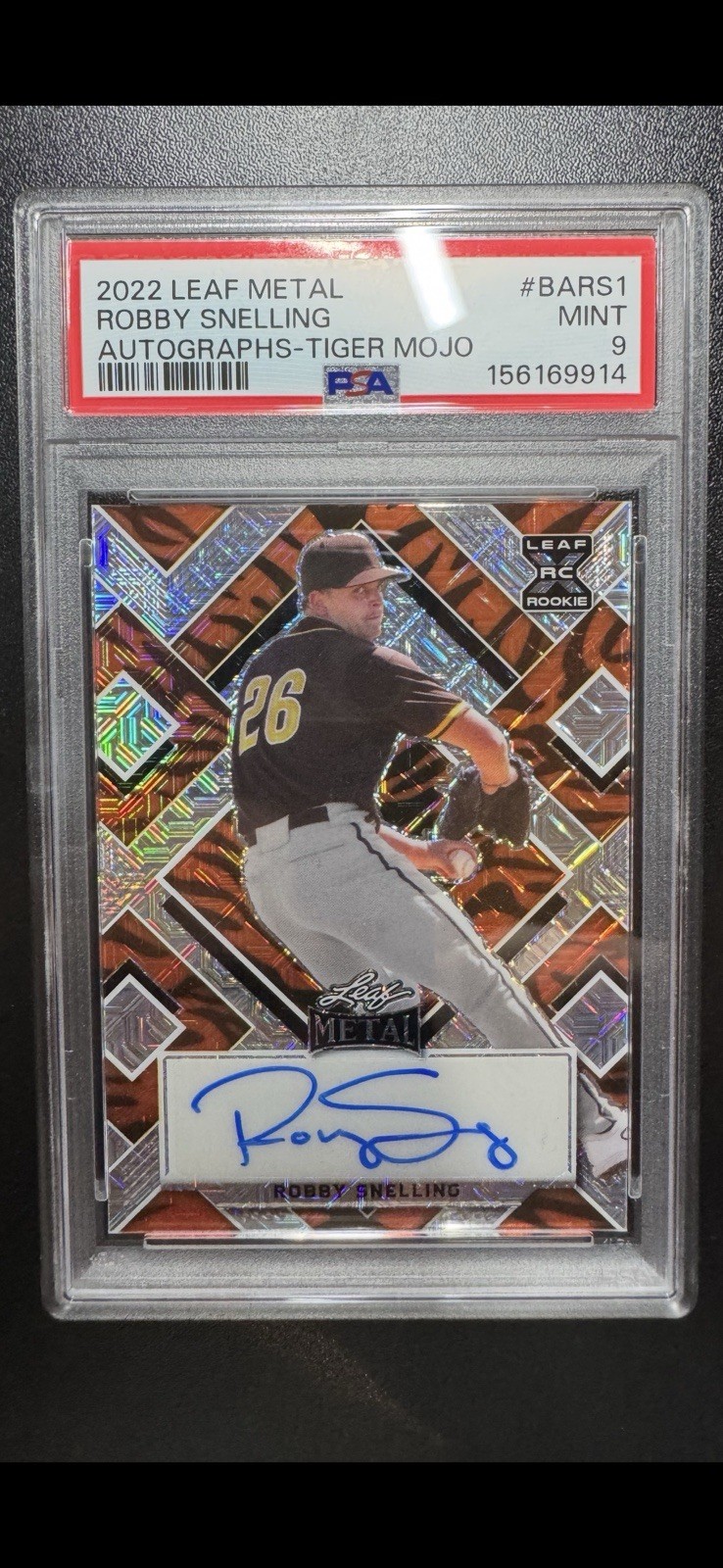 2022 Leaf Metal Baseball AUTO TIGER MOJO RC 3/4 ROBBY SNELLING #BARS1 PSA MINT 9