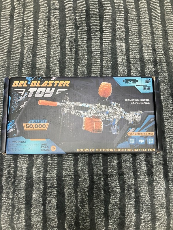 Gel Blaster Toy M249 LMG Gel Blaster Gun 50,000 Capacity Blue/Orange Goggles.