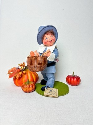 Vintage 1994 Annalee Doll Pilgram Boy With Harvest Basket 12  High Original Tags