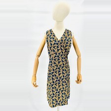 Vintage 90s The Limited Tan Blue Cotton Batik Floral Wrap Button Dress