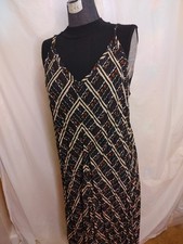 Michel Studio Spaghetti Strap Multi Color Maxi Elastic Back Boho Dress Sz 16