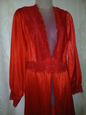 Vintage Shadowline Olga-Esque Red Silky Nylon Lace Peignoir Robe 2X Plus EUC