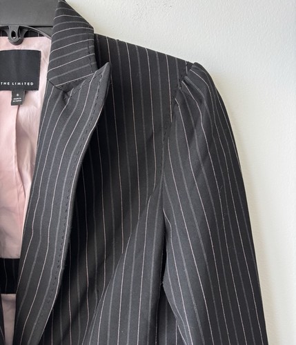 Y2K Vintage The Limited Blazer Schwarz Rosa Streifen Ein Knopf Gefüttert Damen 6 Karriere - Bild 5 von 12