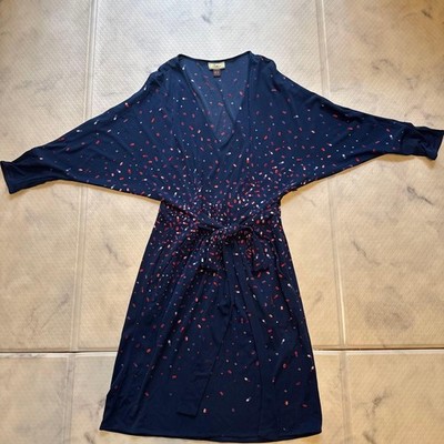 Issa London Navy Dot Print Dress with Waist Ribbon, US 2 / UK 6
