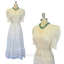Gunne Sax White Lace Midi Dress Size 4 Vintage 80s Edwardian Romantic Wedding