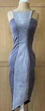 House of CB Grey Bodycon Midi Dress Leather Panel Asym Hem XS Strappy