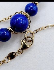 14K Yellow Gold Graduated Lapis Bead Necklace, stones 6mm, 18 length, 5.3 Grams