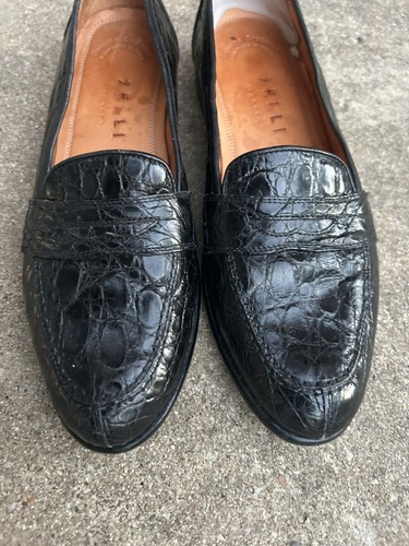 Mocasín sin cordones Zelli negro genuino cocodrilo 9 M para hombre