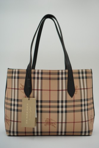 Burberry Elderberry Leather and Haymarket Check Coated Canvas Reversible Tote