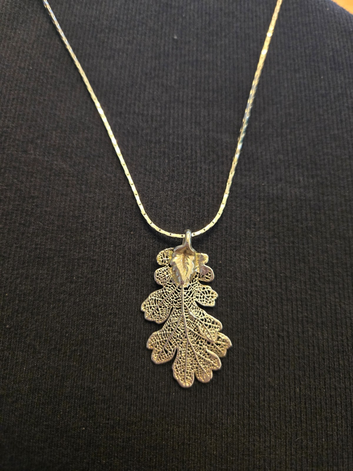 SILVER DIPPED REAL OAK LEAF PENDANT - image 1