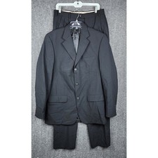 Versini 2 Piece Suit Mens 39L Black 3 Button Blazer Pleated Trousers Formal