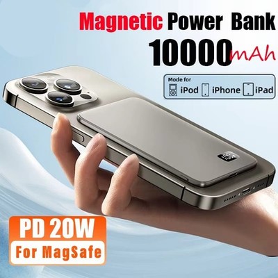 10000mAh MagSafe Power Bank Ultra Thin Magnetic Wireless Fast Charging Portable