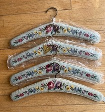 4 Matching Pale Green Vintage Needlepoint Padded Hangers-Excellent Condition