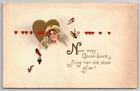 Valentines Day, Bride, Gold Heart, Shoes, Good Luck, Vintage Postcard