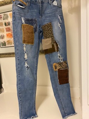 Distressed 30'' Womens Patch Jeans Slim Fit Soft Fade Excellent Condition