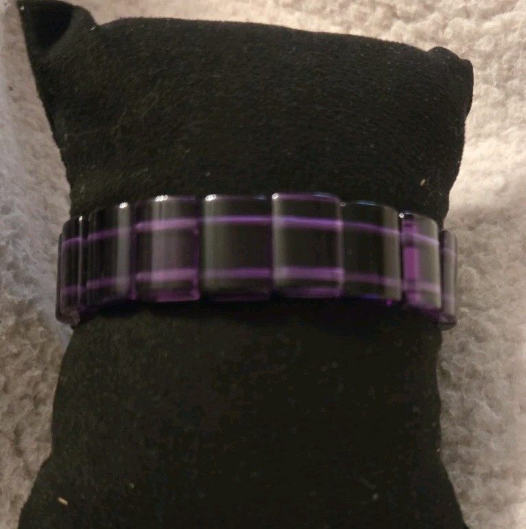 Rustic Cuff Amethyst Buckle Stretch Bracelet Gold… - image 6