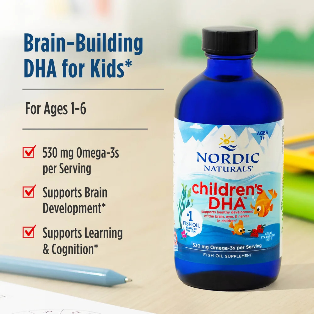 Nordic Naturals Children's DHA Liquid - Strawberry Flavored Kids Fish Oil, 8 Oz