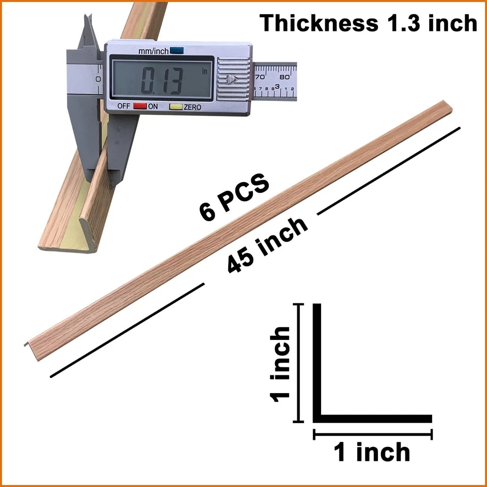 Protectores de esquina de pared de grano de madera de roble de 45" 6 piezas - Elegante solución de borde Foto 4 de 4