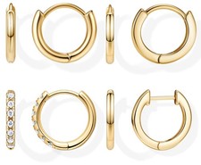 8mm Huggie Small Hoop Earrings Set for Women Gold Stack Cartilage Earring Set...
