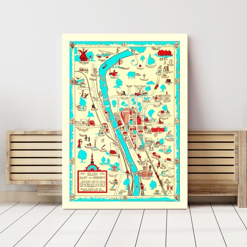 Old Map of Elgin, IL 1930 - Vintage Elgin Illinois Art - Picture 3 of 29