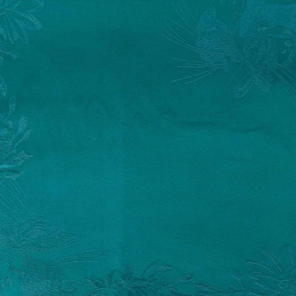 Vtg Emerald Green Damask Tablecloth 60x120 + 12 Green Napkins Floral Jacquard - Image 3 of 4
