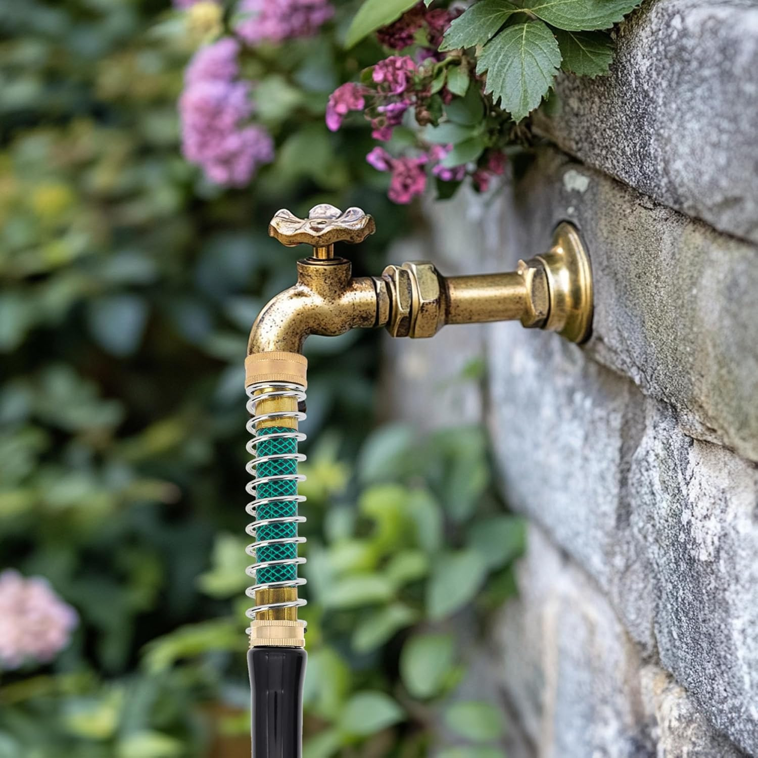 2 Pack Garden Hose Protector, Brass Hose Extension Adapter with Coil Spring, Gar