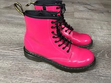 Doc Dr. Martens 1460 J Girls Leather Lace Up Zip Boots Hot Pink Size 4 Euro 36