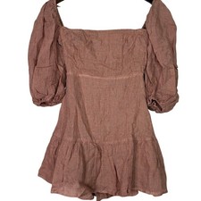 NWT Rumer Nookie Mia Mini Dress Puff Short Sleeves Open Back Bow Tie S Maple