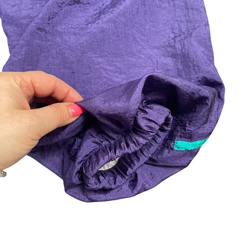VTG 80s 90s Lined Windbreaker Pants Size M Purple Green Nylon Joggers Skater - Picture 7 of 10