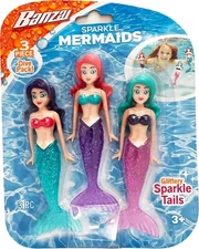 BANZAI 3 Piece Sparkle Mermaid Dive Toys - Glittery Sparkle Tails