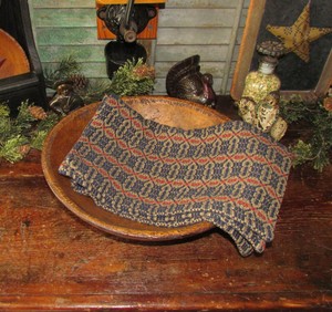 Prim-Antique-Vtg-Style-Acorn-Weave-Blue-Red-Cotton-Woven-COVERLET-RUNNER-RQ9BSR
