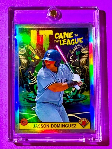 Jasson Dominguez RARE ROOKIE BOWMAN CHROME REFRACTOR IT CAME TO THE LEAGUE RC! - Picture 7 of 9