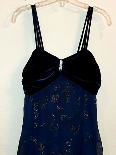 Girls clothes size 16 Good Girl dark blue sheer/velvet shawl sleeveless dress - Picture 2 of 12