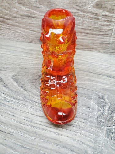 Fenton Glass Amberina Orange Hobnail Cat Head High Heel Slipper Shoe VTG 5" Long - Picture 2 of 6